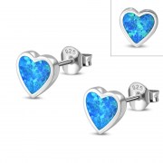 Synthetic Opal Heart Stud Silver Earrings, e315